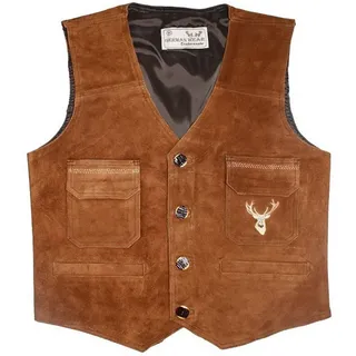 German Wear Trachtenweste GW653 Kastanien Trachten Lederweste Weste Karneval Hirsch braun 48/S