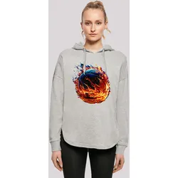Kapuzenpullover F4NT4STIC "Basketball On Fire Sport OVERSIZE HOODIE", Damen, Gr. XS, grau, Obermaterial: 100% Baumwolle, casual, oversize, Langarm, Pullover, Print
