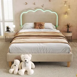 lanki international gmbh Jugendbett Odikalo 90 x 140 cm Samt beige rosa