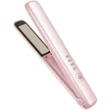 Glätteisen Kabellos, 2 in 1 Mini Haarglätter für Unterwegs Mini Haarglätter Und Lockenstab mit USB-C Aufladung Kompakter Tragbarer Keramik-Haarglätter zum Locken und Glätten mit LCD-Display (Pink)