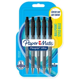Paper Mate Flexgrip Ultra-Druckkugelschreiber | mittlere Spitze (1,0 mm) | schwarz | 5er-Packung