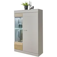 Furn.design Vitrine, Grau, Eiche, Metall, Nachbildung,Eiche, 6 Fächer, Sockel,
