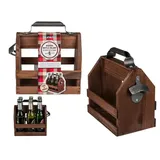 CBK-MS. Holz Flaschenhalter Flaschenträger mit Metall Flaschenöffner Retro Bierträger für 6 Flaschen 0,33 L