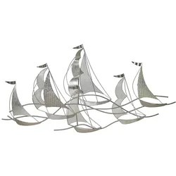 Wandobjekt Schiff AMERICIUM Metall Silber 67 cm