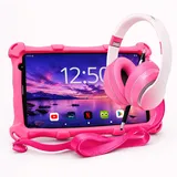AngelTech Kinderpaket PRO MAX - Kinder Tablet PRO MAX + Kinder Kopfhörer - Android 14 - Kombi Paket - 8 Zoll HD - 4 + 3 GB RAM - 64 + 64 GB ROM - Octa 8 Core (Kinderpaket Rosa)