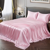 Vonty Satin-Bettlaken für Doppelbett, seidig weiches Satin, rosa Satin-Bettlaken-Set, 1 Spannbetttuch mit tiefer Tasche, 1 Bettlaken + 1 Kissenbezüge