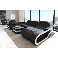 Sofa Dreams Wohnlandschaft Ledersofa Leder Couch Elegante U-Form Ledercouch, wahlweise mit Bettfunktion schwarz