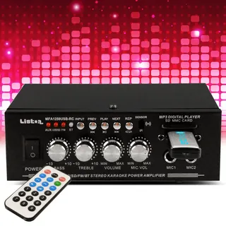 Verstärker Bluetooth Karaoke Stereo Hifi Party Anlage 2x 25 Watt USB SD MP3 Fernbedienung UKW Radio 16x11,8x5,8cm