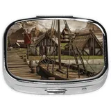 Pillendose mit 2 Fächern, Motiv: alte Wikinger, tragbar, Metall, Medizin-Organizer für Tasche oder Geldbörse, dekorative Pillendose, einzigartiges Geschenk