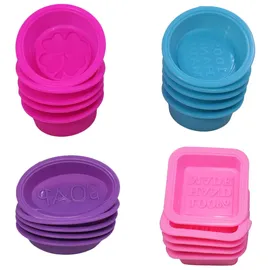 FineGood 20 Stück Silikon-Seife, die Formen, quadratische Runde oval geformt, FineGood weiche Cupcake Muffin Backform für DIY hausgemachte Handwerk, Food Grade - Rosa, Blau, Rosenrot, Lila