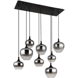 Hängeleuchte Pendellampe Wohnzimmer Pendelleuchte Wohnzimmer Esstischleuchte rauch Glasschirm, Metall schwarz, Fassungen 8x E27, LxBxH 105x45x120 cm