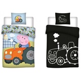 BrandMac Peppa Pig Bettbezug Tractor Glow in the Dark 100 x 135 cm / 40 x 60 cm Baumwolle leuchtet im Dunkeln, für Babys, 100