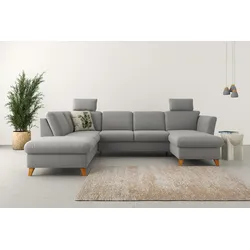 Wohnlandschaft HOME AFFAIRE "Trelleborg U-Form", grau, B:307cm H:86cm T:213cm, 100% Polyester, Sofas, Federkern-Polsterung, wahlweise mit Bettfunktion und Stauraum