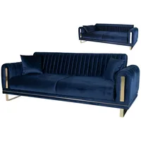 3-Sitzer - marineblau-gold - Mikrofaser - Liegefunktion Sofa Couch