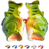 Coddies Fisch Flops | Die originalen Fisch-Schlappen | Witziges Geschenk, Unisex Sandalen, Barsch Schlappen, Pool-, Strand- & Duschschuhe | Männer, Frauen & Kinder (46/47 EU Grün) - 46/47 EU