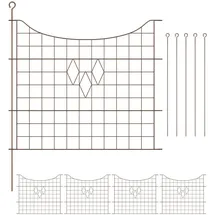 Relaxdays Teichzaun, 5 Zaunelemente, je H x B: 66 x 76 cm, zum Stecken, aus Metall, für Garten, Pool, Beetzaun, braun