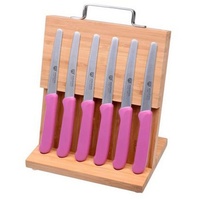 GRÄWE Brotzeitmesser Magnet-Messerhalter Bambus mit 6 Brötchenmessern - pink