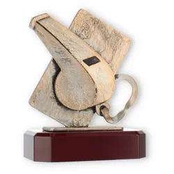 Pokal Zamakfigur Schiedsrichter altgold auf mahagonifarbenen Holzsockel 17,0cm