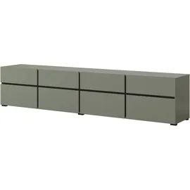 INOSIGN Lowboard INOSIGN "Cross, moderne grifflose TV-Kommode,4 Klappen/4 Schubkästen", grün (salbei, salbei), B:225cm H:48,2cm T:40cm, FSC-zertifizierter Holzwerkstoff, Melamin, Sideboards, Lowboard, Breite 225 cm, TV-Schrank mit viel Stauraum, TV-Board,