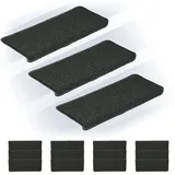 Relaxdays Stufenmatten 15er Set, rechteckige Treppenstufenmatten, 65 x 24 cm, selbstklebende Treppenteppiche, dunkelgrau
