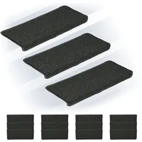 Relaxdays Stufenmatten 15er Set, rechteckige Treppenstufenmatten, 65 x 24 cm, selbstklebende Treppenteppiche, dunkelgrau