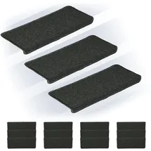 Relaxdays Stufenmatten 15er Set, rechteckige Treppenstufenmatten, 65 x 24 cm, selbstklebende Treppenteppiche, dunkelgrau