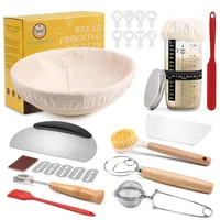 Clheatky Sauerteig Starter Set, 11-teilig Gärkorb Brot, Gärkörbchen Rund 23cm, Komplettset Brot Backen Zubehör, Brotbacken Startver Set Großes Geschenk für Anfänger, Erfahrener Bäcker