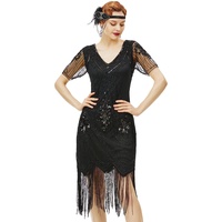BABEYOND 1920er Jahre Art Deco Fransen Pailletten Kleid Brüllend 20er Jahre Flapper Verkleidung Gatsby Kostüm Kleid, Schwarz, M