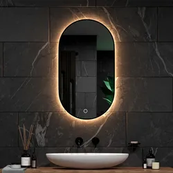 Badezimmerspiegel - 90x50cm - Schwarzer Rahmen - Oval