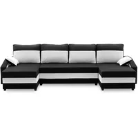 Ecksofa SPARTA U-FORM mit Schlaffunktion - Eckcouch mit 3 Bettkasten, schwarz, weiß - Schwarz/Weiß