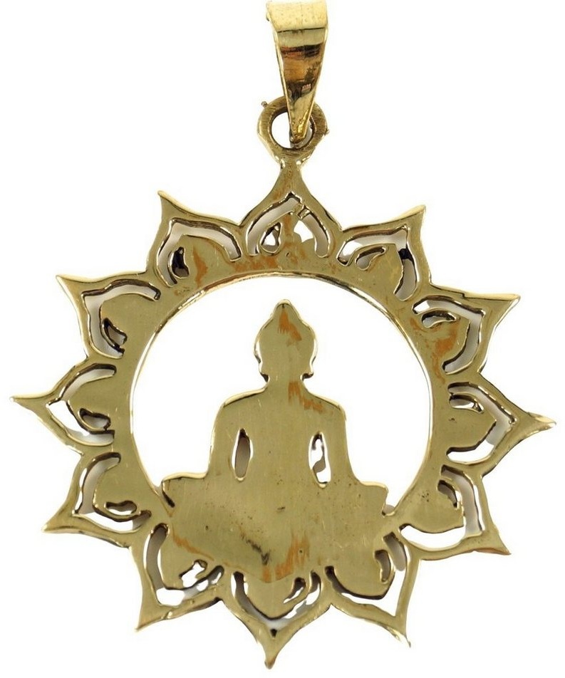 Guru-Shop Kettenanhänger Amulett `Buddha` Kettenanhänger aus Messing goldfarben
