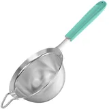 U-Taste Feinmaschiges Sieb: Küchensieb aus 18/8-Edelstahl, mittelgroßes Metallsieb mit genietet stabilem Silikongriff zum Sieben von Mehl, Abtropfen von Tee, Reis, Quinoa (Aqua Sky, 12 cm)