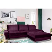 Fun Möbel Couchgarnitur MAXIME Dunkelviolett mit Schlaffunktion Ottomane Rechts - Grün