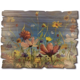 Artland Holzbild »Wildblumenwiese blauer Himmel«, Pflanzen- & Blumenbilder, (1 St.), bunt