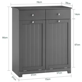 SoBuy Badezimmerschrank mit Wäschekorb Badschrank mit 2 Wäschesäcken, 2 Schubladen Stabiler Wäscheschrank für Waschküche Wohnung Badmöbel BZR... - Grau