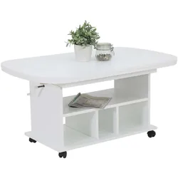 Couchtisch Babsi III - Weiß - ausziehbar, höhenverstellbar, rollbar