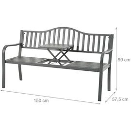 Relaxdays Gartenbank 90 x 150 x 57,5 cm Anthrazit
