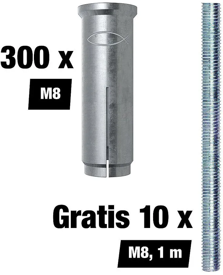 Vorteilspaket Einschlaganker EA II, M8, 300 Stück + Gratis Gewindestangen M8, 1 m, 10 Stück