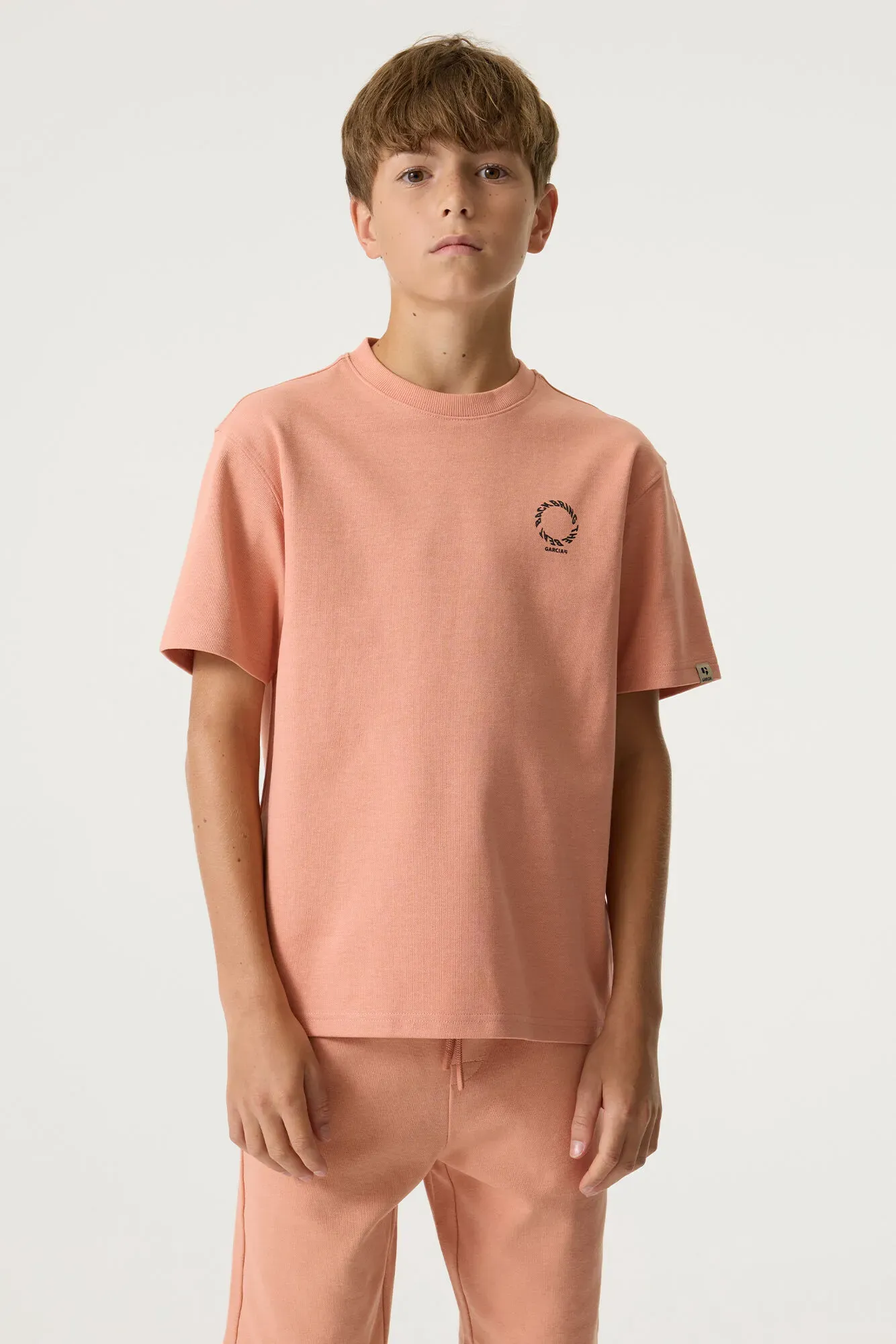 Rundhalsshirt GARCIA, Jungen, Gr. 164/170, sunburn, Jersey, Obermaterial: 80% Baumwolle, 15% Polyester, 5% Elasthan, bedruckt, normal hüftbedeckend, Rundhals, Shirts Rundhalsshirt, mit kleinem Frontprint, for Boys