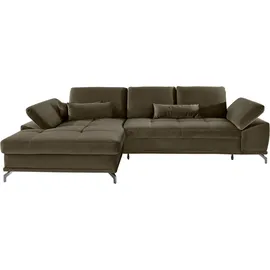 OTTO home Ecksofa OTTO HOME "Costello L-Form, B: 301 cm mit Sitztiefen-, Armteilverstellung &", grün (oliv), B:301cm H:89cm T:176cm, 100% Polyester;Samtoptik (100% Polyester), Sofas, Ecksofa, 3 Nierenkissen, optional Bettfunktion & Bettkasten, Topseller