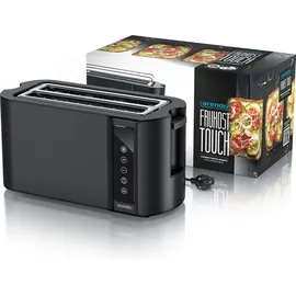 Arendo Toaster für 4 Scheiben Langschlitz 1500 W, Brötchenaufsatz, Wärmeisoliert, Display, Touch, Schwarz