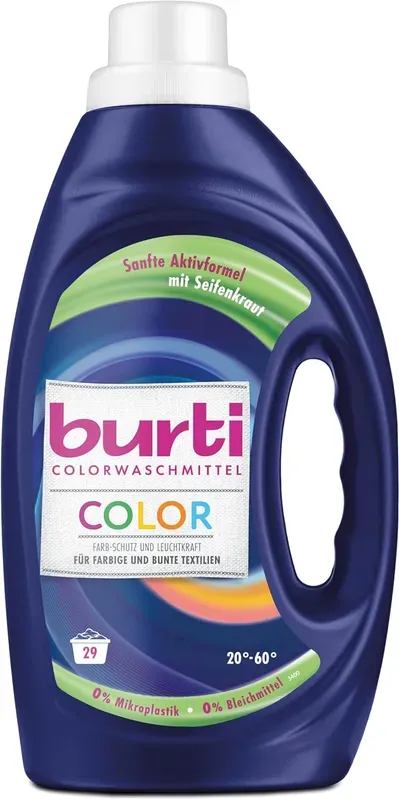 burti COLOR Waschmittel flüssig – Flüssigwaschmittel ohne Bleichmittel & Weichspüler - Fleckenentferner - 29 Wäschen – Farb- & Faserschutz für bunte Kleidung