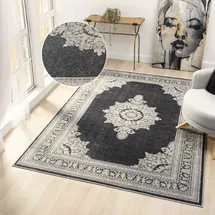 OTTO home Teppich OTTO HOME "Banli, Vintage-Look, Orient-Optik", grau (dunkelgrau), B:200cm H:9mm L:300cm, Kunstfaser, Teppiche, Teppich, dezenter Glanz, Schrumpf-Garn-Effekt, Wohnzimmer, Schlafzimmer