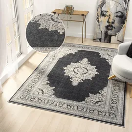 OTTO home Teppich OTTO HOME "Banli, Vintage-Look, Orient-Optik", grau (dunkelgrau), B:200cm H:9mm L:300cm, Kunstfaser, Teppiche, Teppich, dezenter Glanz, Schrumpf-Garn-Effekt, Wohnzimmer, Schlafzimmer