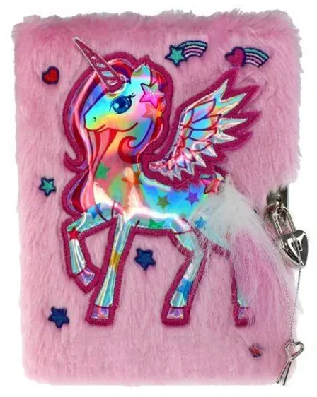 DIARY PLUSH ENHJØRNING ROSA WITH LOCK