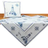 Quinnyshop Gedruckt Leuchtturm Maritim Kissenhülle ca. 40 x 40 cm Polyester, Blau