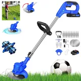 DayPlus Schnurloser Strimmer Rasentrimmer, 24V, Leichtgewicht mit 1500mAh Li-Ion Akku und Ladegerät, Rasenkantenschneider zum Trimmen von Gras und Unkraut mit 10×Metallklingen und 2×Kreissägeblättern