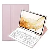 HLTOOP Tastatur Hülle für Samsung Galaxy Tab S10 Lite/S10 FE/S9 FE/Tab S9/S8/S7 10.9 Zoll/11 Zoll 2025/2023/2022/2020, QWERTZ TastaturHülle mit Stift Halter Wireless Abnehmbare Tastatur,Rosa