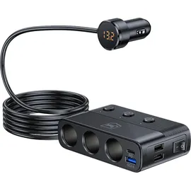 3M 3mk Auto Ladegerät 7-in-1 3x Zigarettenbuchse 10A PD 120WTM QC PPS UCB-C USB-A Autoladegerät 7 Geräte - Schwarz