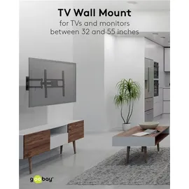 goobay 49744 Wandhalterung neigbar, (schwenkbar 32 bis 55 Zoll ausziehbar und vollbeweglich für Fernseher von 55“ bis 35Kg max. VESA 400x400, schwarz